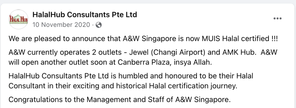 A&W is Halal in singapore